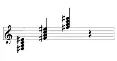 Sheet music of F# oM7 in three octaves